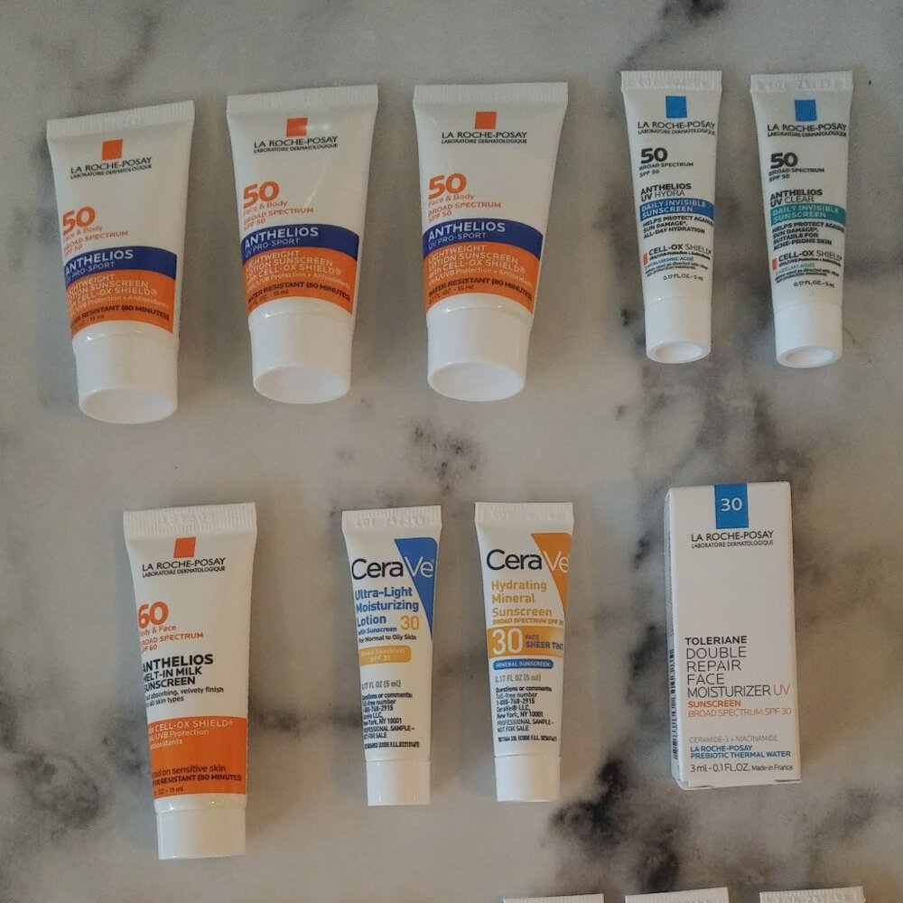 15-piece LaRoche Posay + Cerave SPF Sunscreen Travel / Trial Mini Set- hydrating